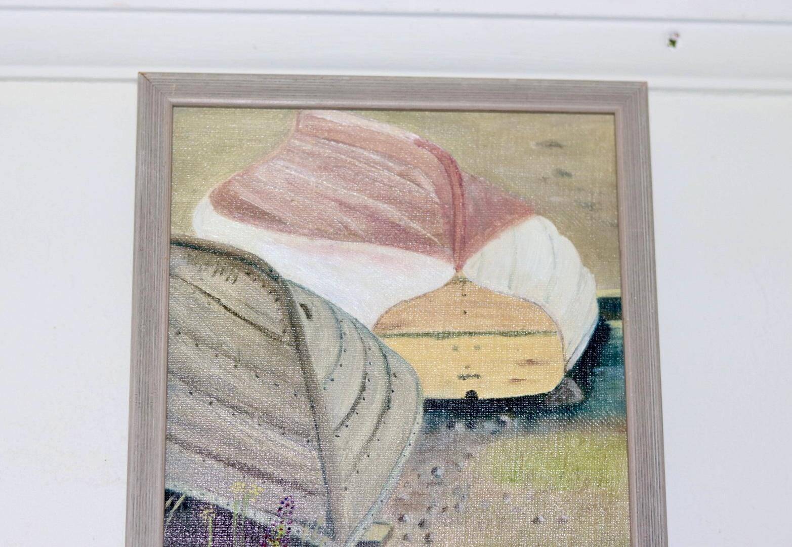 Original Swedish modernist oil on canvas from 1989 "Boats"
