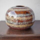 Striated glazed ceramic vase, ball vase, flower pot, interior decoration, collection, 70's