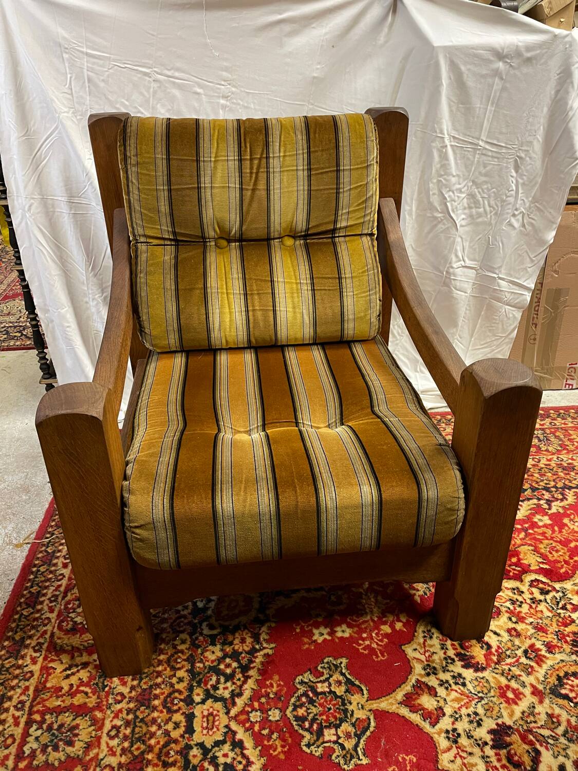 Brutalist design armchair in old oak
