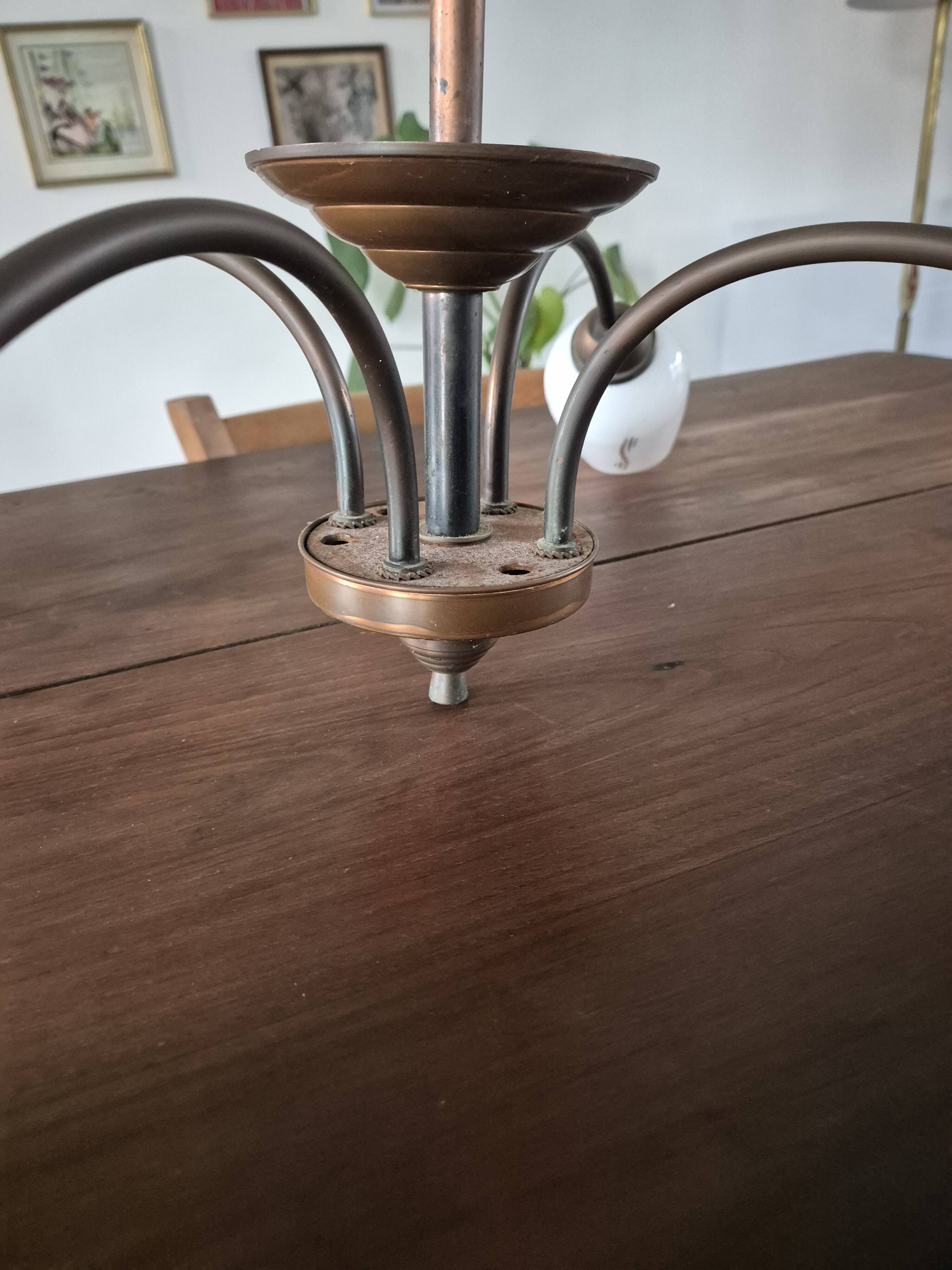 vintage pendant light from the 50s, brass and metal, tulip diffuser