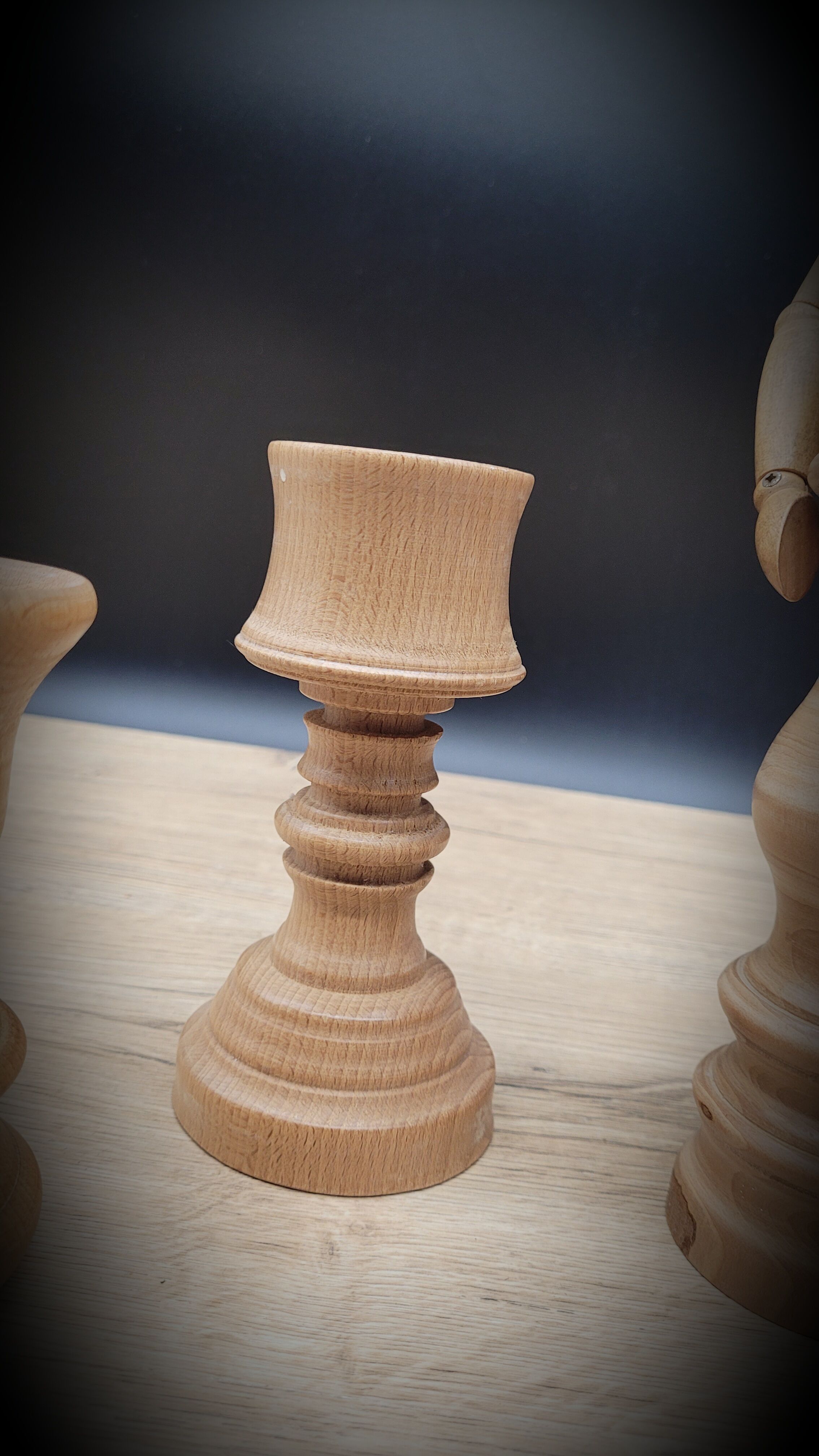 Trio turned wood candlesticks