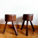 Pair of Brutalist wooden stools, circa 1960