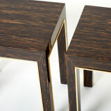 Pair of side tables palm wood and brass Romeo Paris 1970