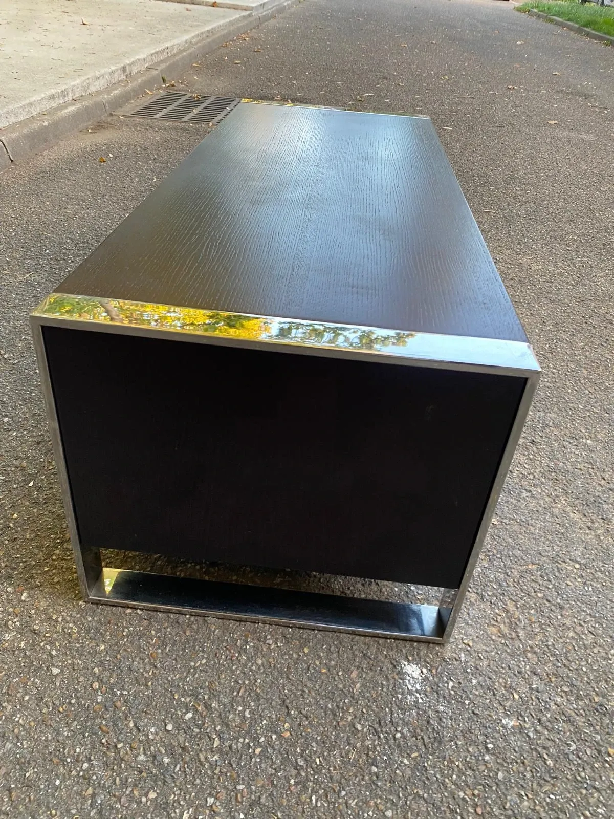 Low design TV unit XXL Dark wood wenge & chrome metal 120cm