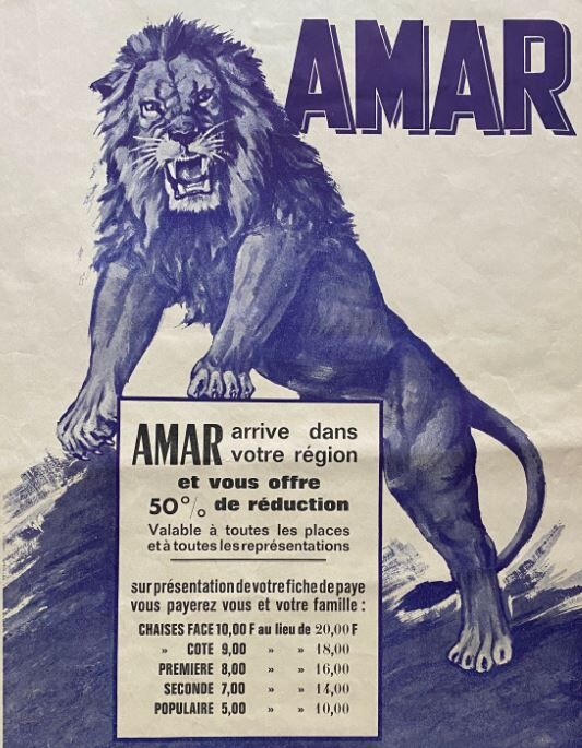 Original advertising poster "Cirque Amar" 40x57cm 50's
