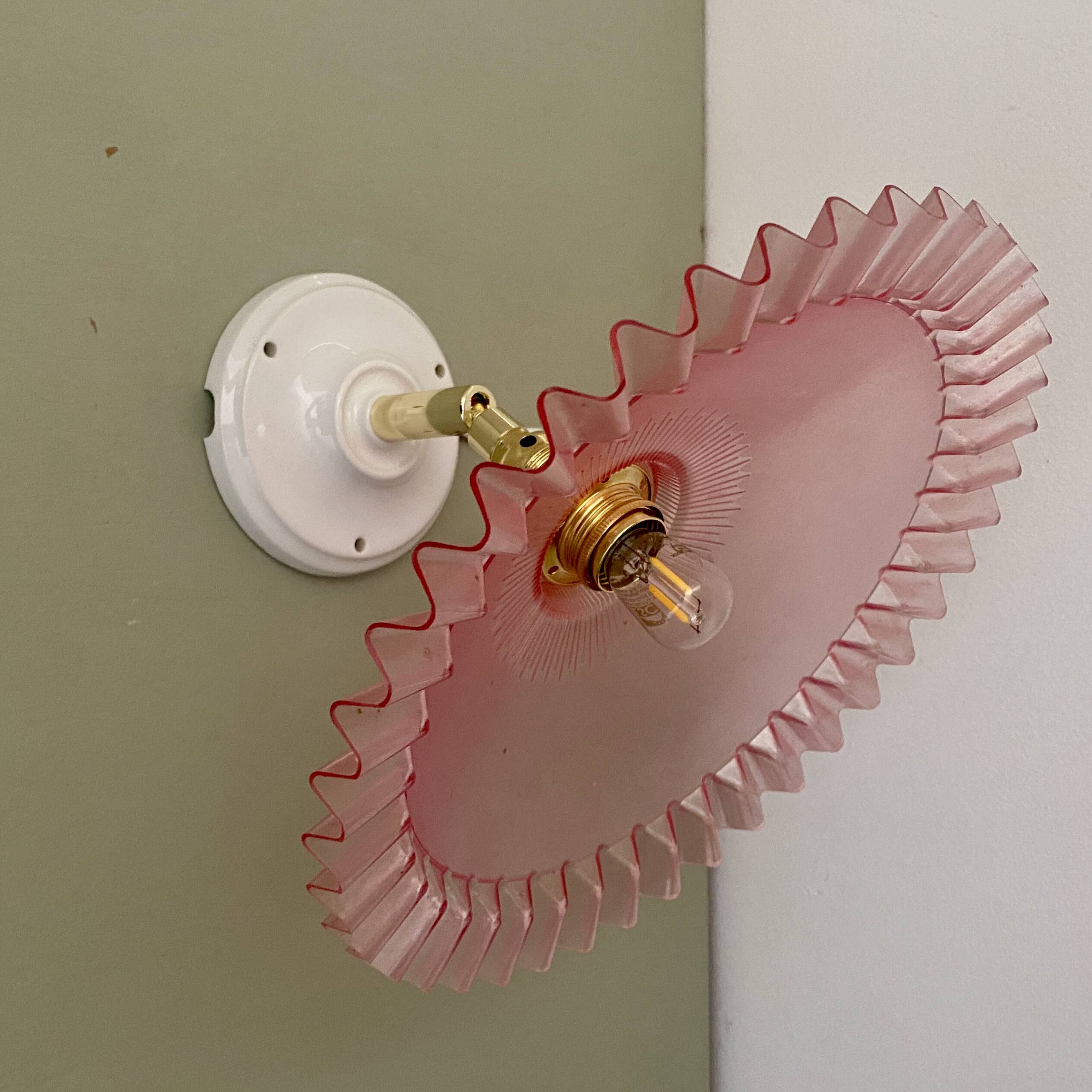 Vintage pink plastic lampshade wall light
