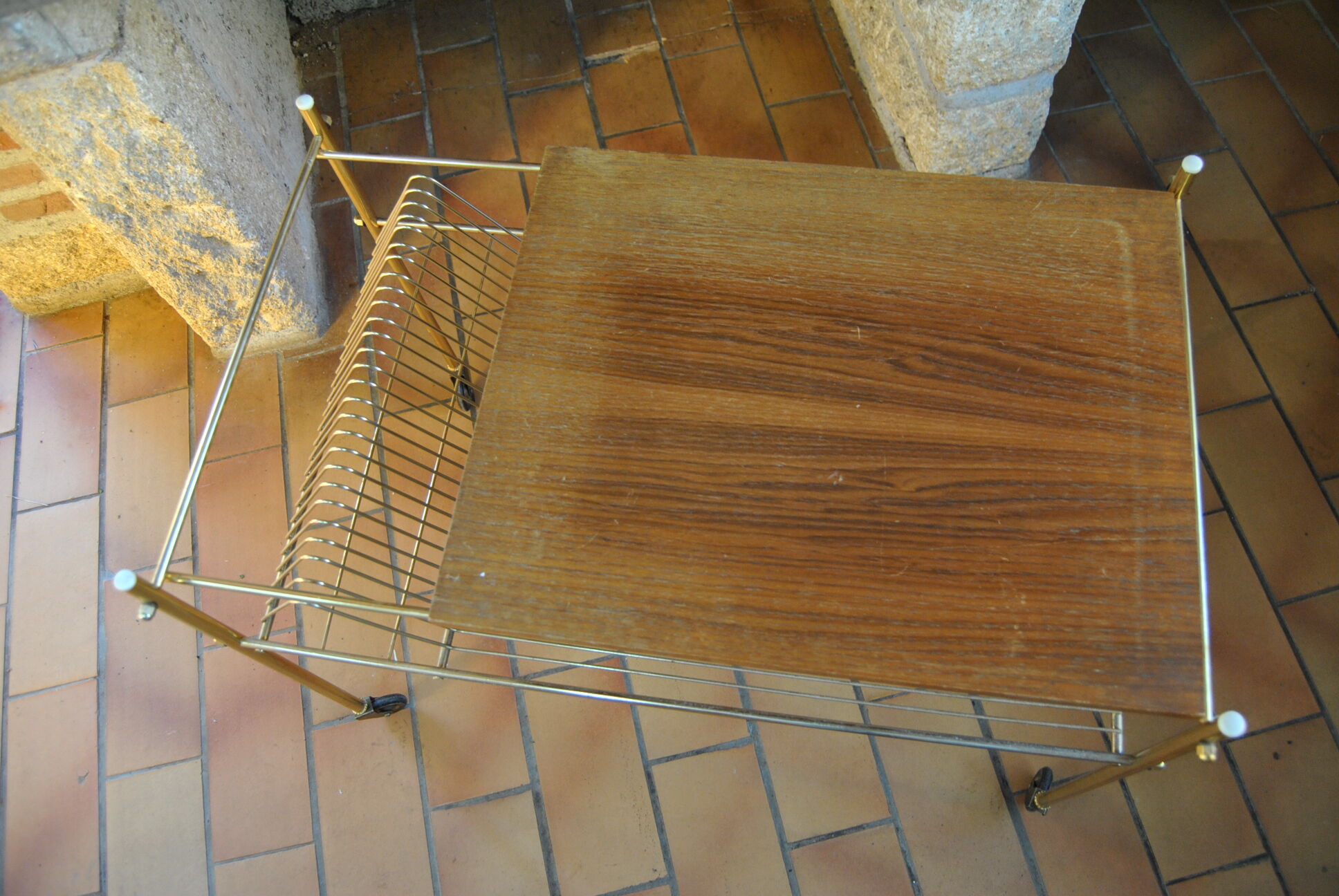 Vinyl storage cabinet with vintage wheels 70s