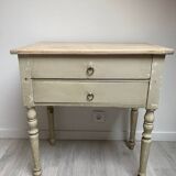 Antique side table – weathered wood & raw waxed top