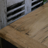 Military furniture metal console with wooden top and 6 drawers