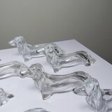 Vintage Gervais Danone knife holders, dachshund design, clear plastic