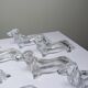 Vintage Gervais Danone knife holders, dachshund design, clear plastic