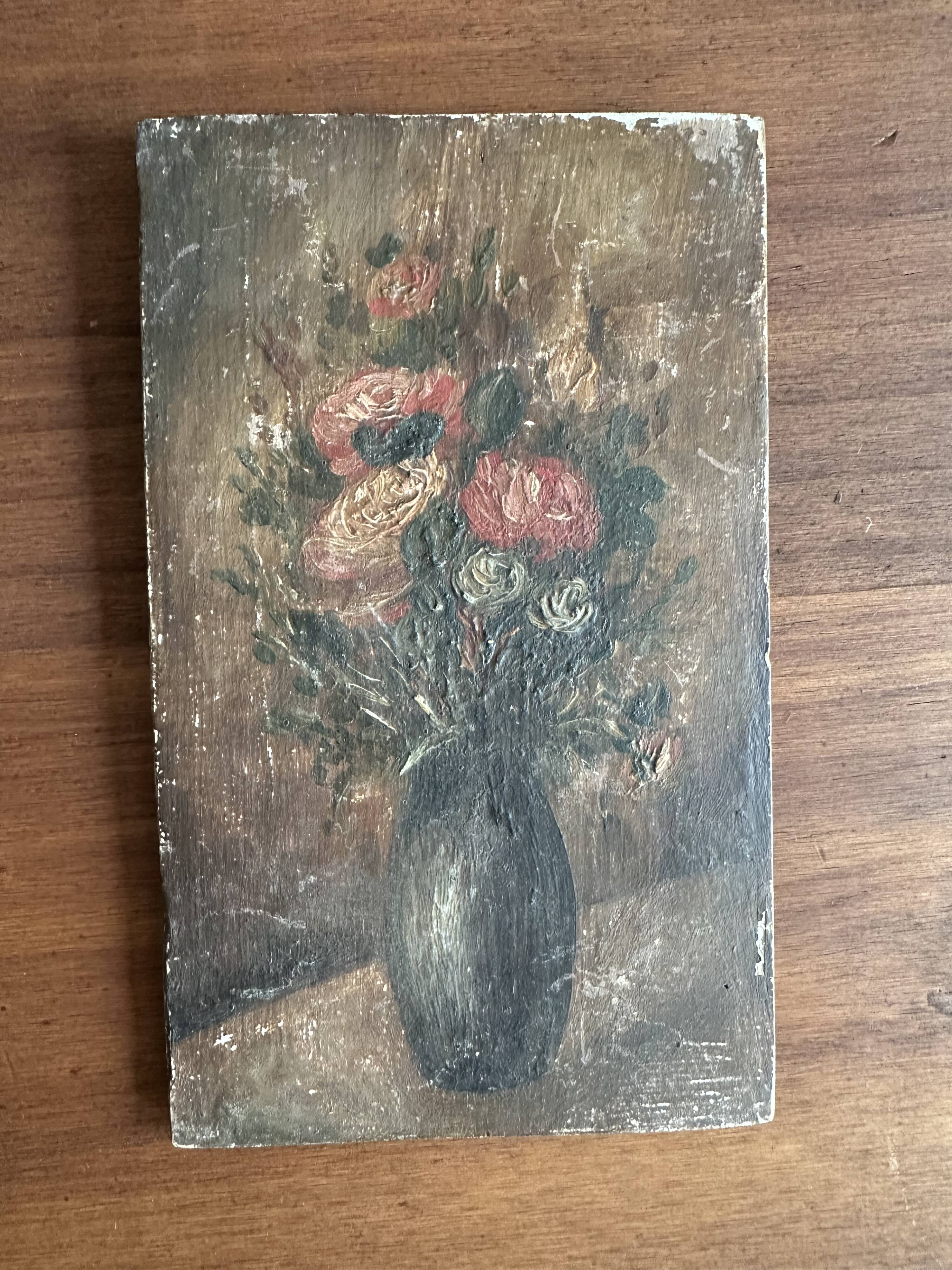 Small antique wooden drawer unit with floral painting, 1900.