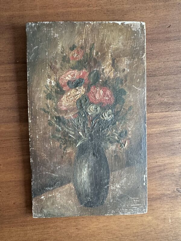 Petit meuble à tiroirs ancien en bois avec peinture florale, 1900