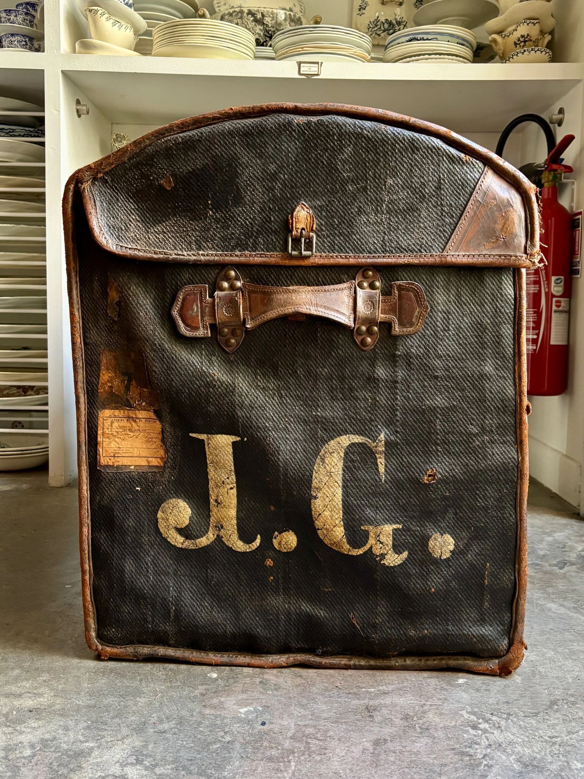 Wicker bag Gaigneur, coated canvas and leather marked JG