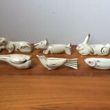 Set of 6 animal knife holders in Limoges porcelain