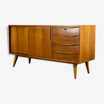 Midcentury Walnut Sideboard with sliding doors and drawers, 1950s