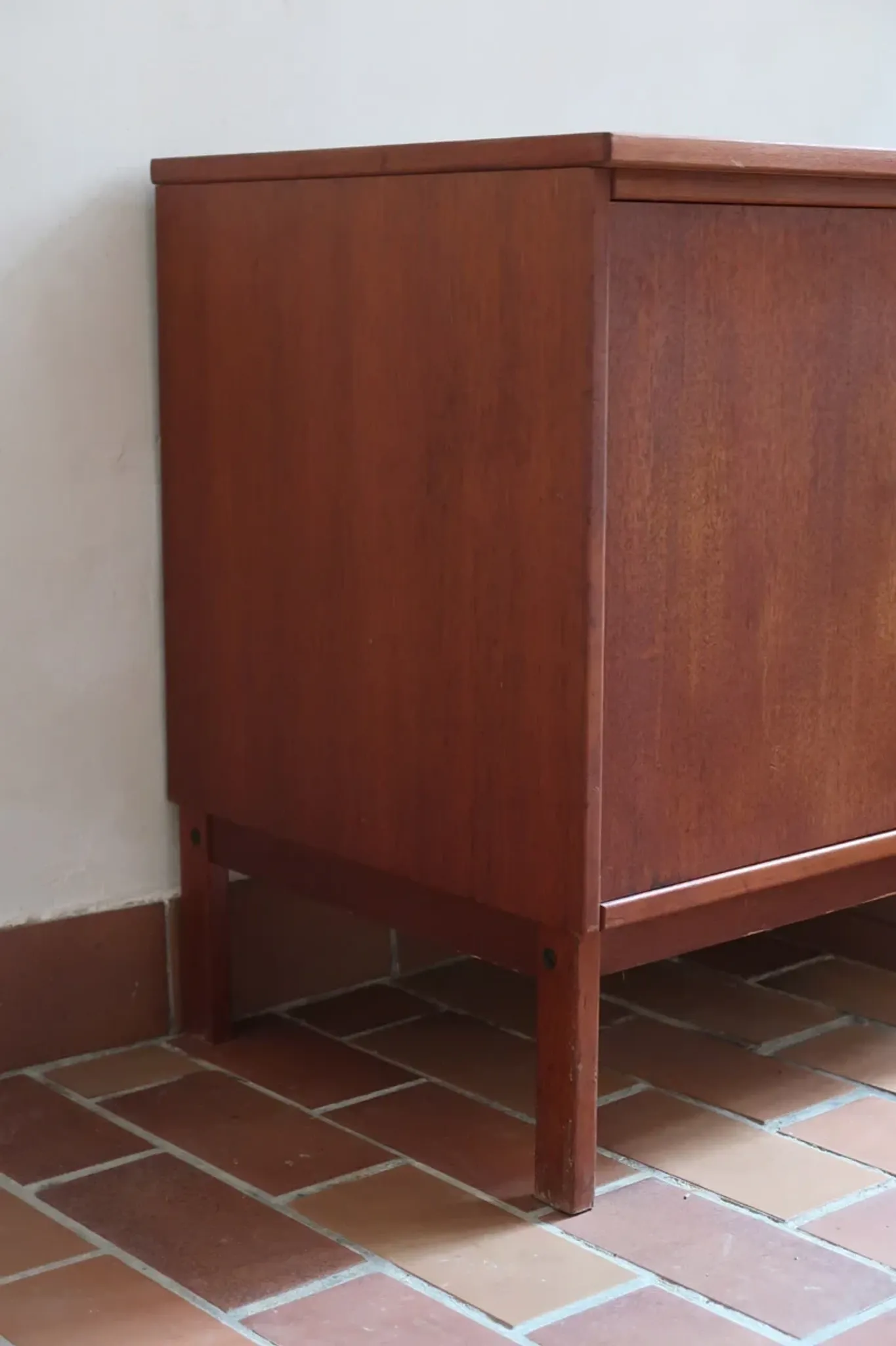 Small Ulferts teak sideboard from the 1960s with integrated handles.