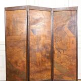 Pyrographed Screen, Mediterranean Medieval Town, Art Nouveau/Deco, 1930