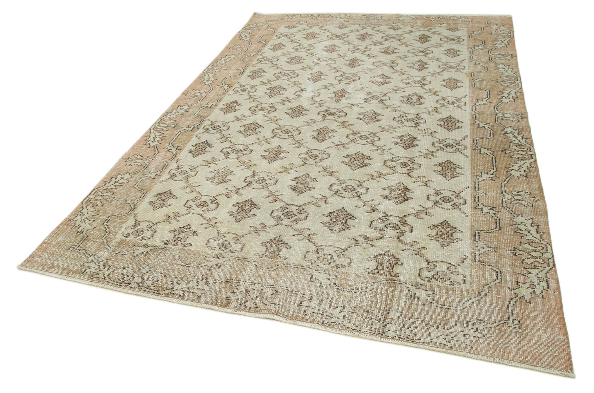 Hand-knotted vintage turkish beige carpet 200 cm x 291 cm - 36628