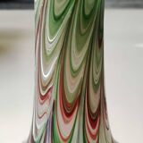 Chimney neck ball vase. Murano style. Flamed swirl design/Multicolored smoke scrolls. Dim 27 x 14 cm