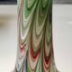 Chimney neck ball vase. Murano style. Flamed swirl design/Multicolored smoke scrolls. Dim 27 x 14 cm