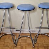 Ensemble de 3 tabourets de bar vintage en acier chromé, design Mirima France, années 70, 84 cm