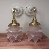 Pair of pink flower tulip wall lights