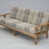 1970s, Danish 3-seater sofa, beige furniture wool, solid oak wood.