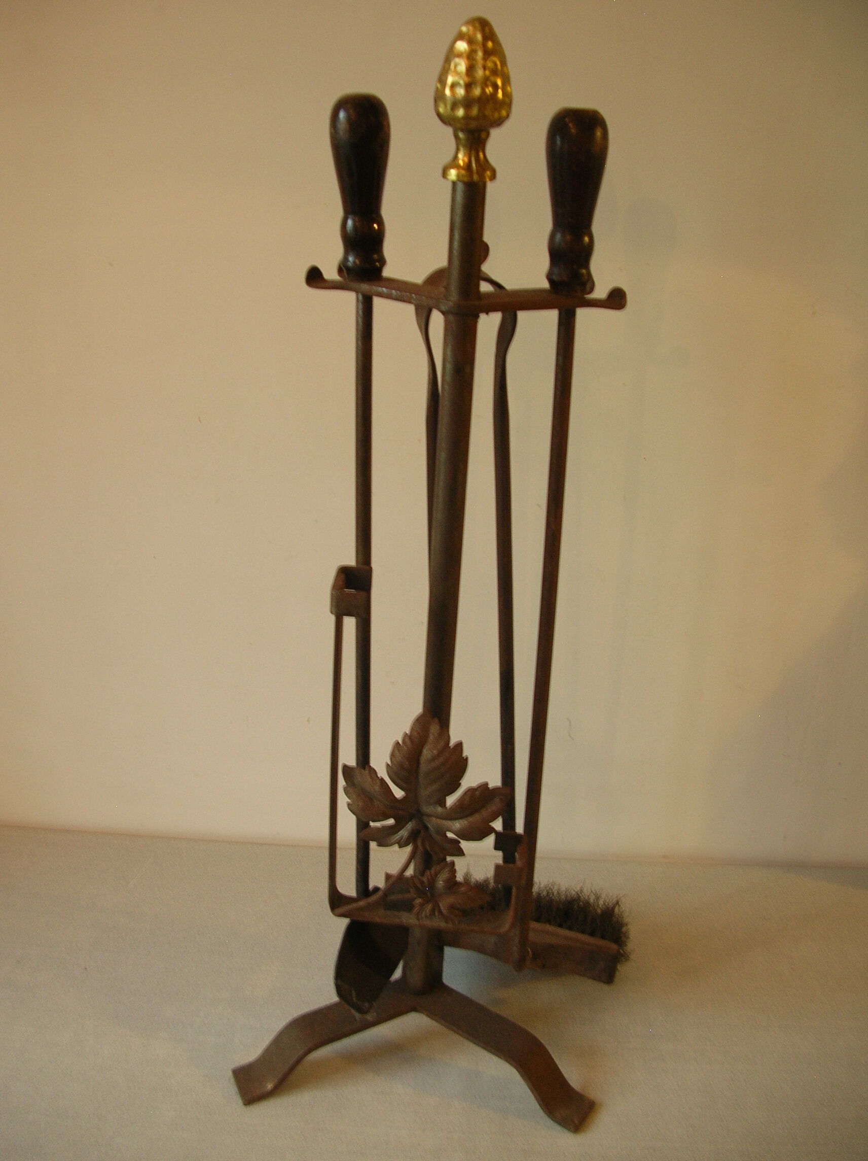 Old fireplace servant 3 wrought iron tools and bronze accessory fireplace
