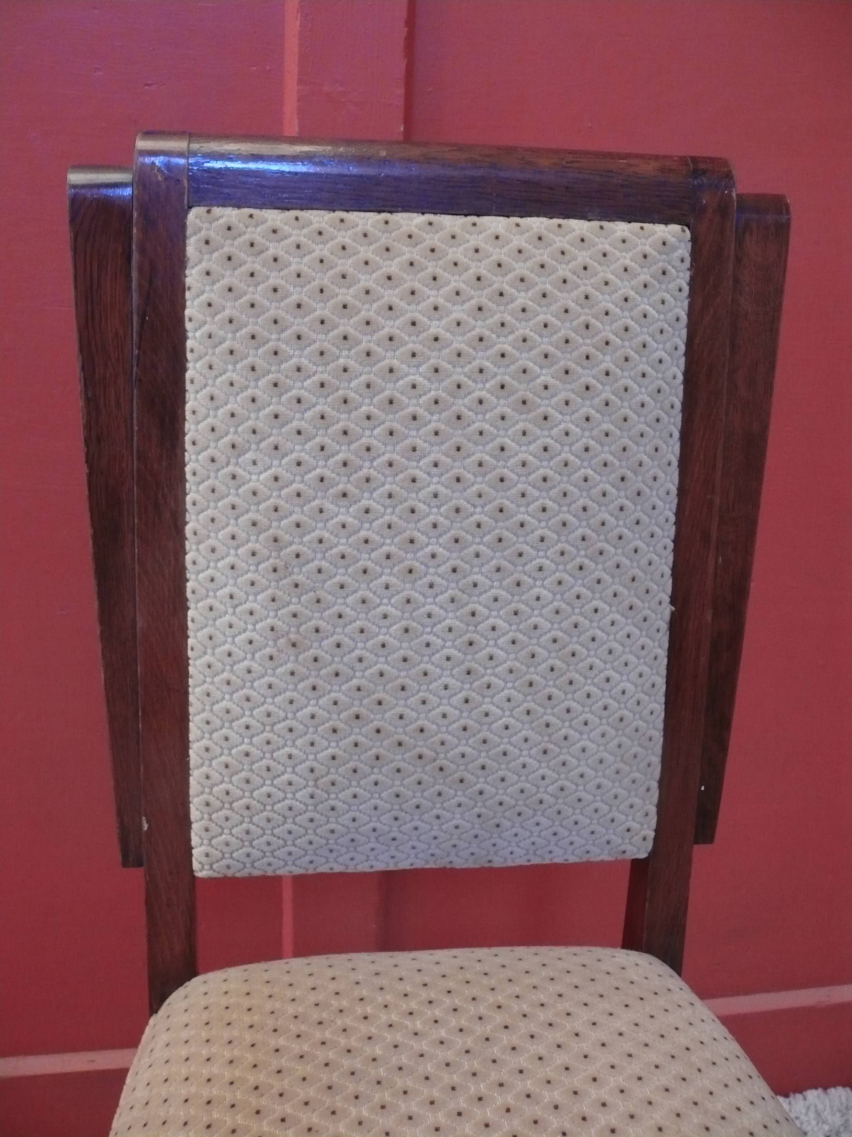 Six Art Deco chairs. Oak and original crushed velvet.