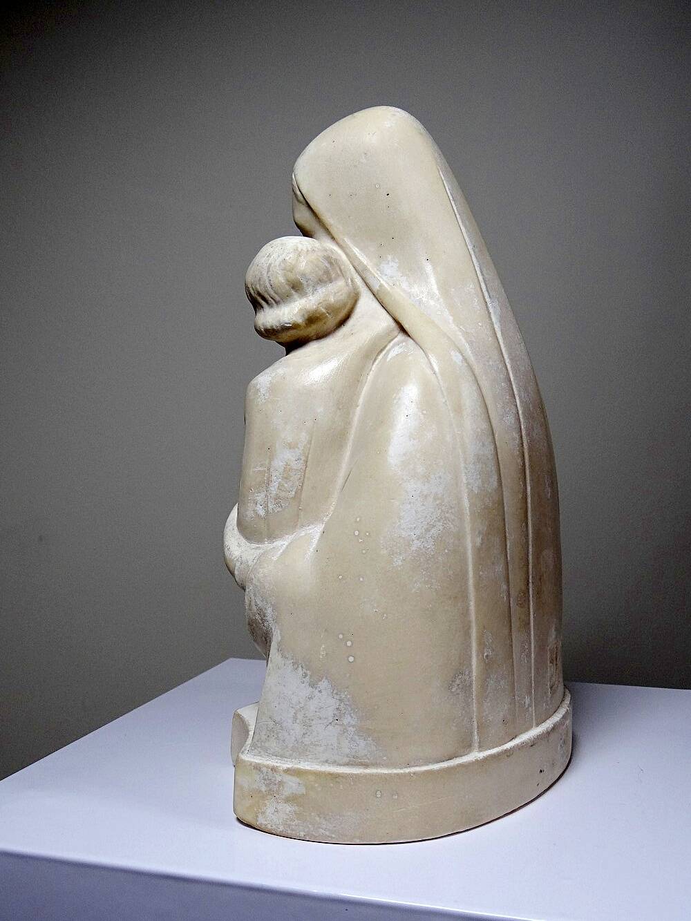 Bust of the Virgin and Child, waxed plaster, old art deco style, PP Deposited