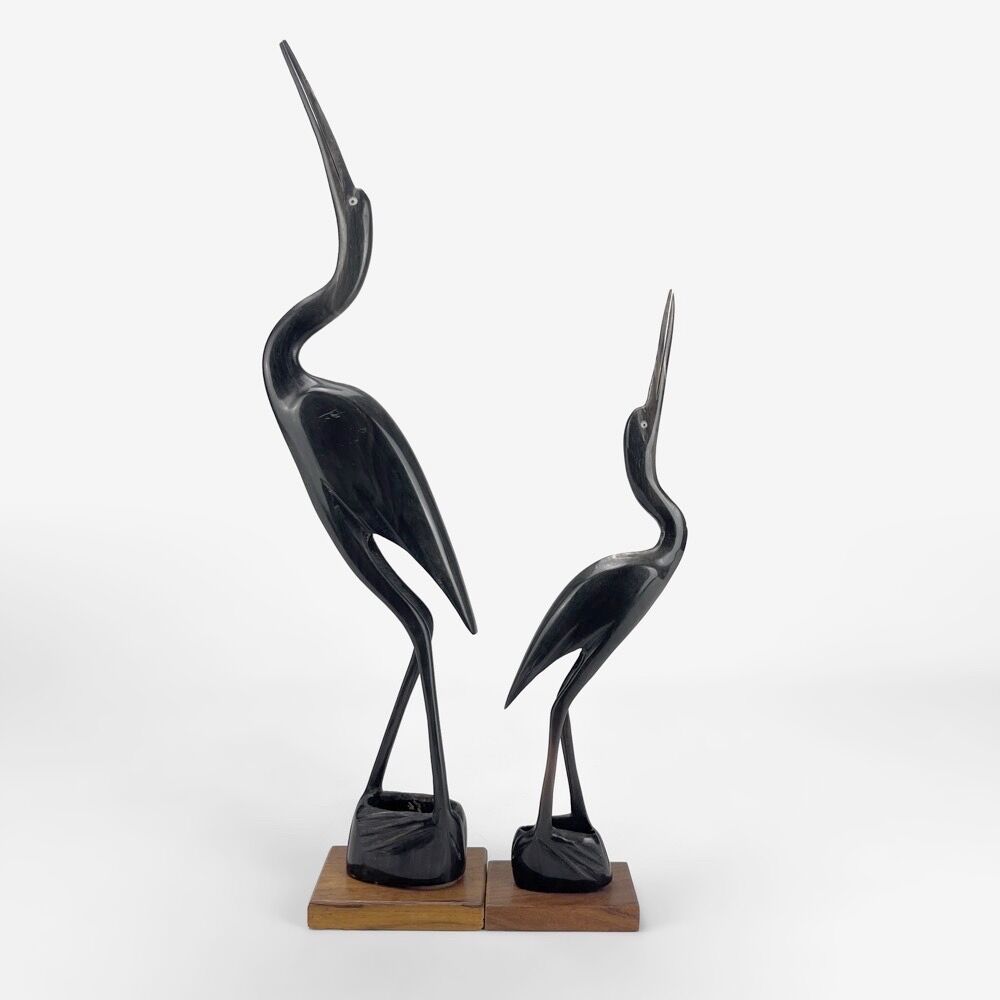 Pair of cranes in carved horn design Mid-Century