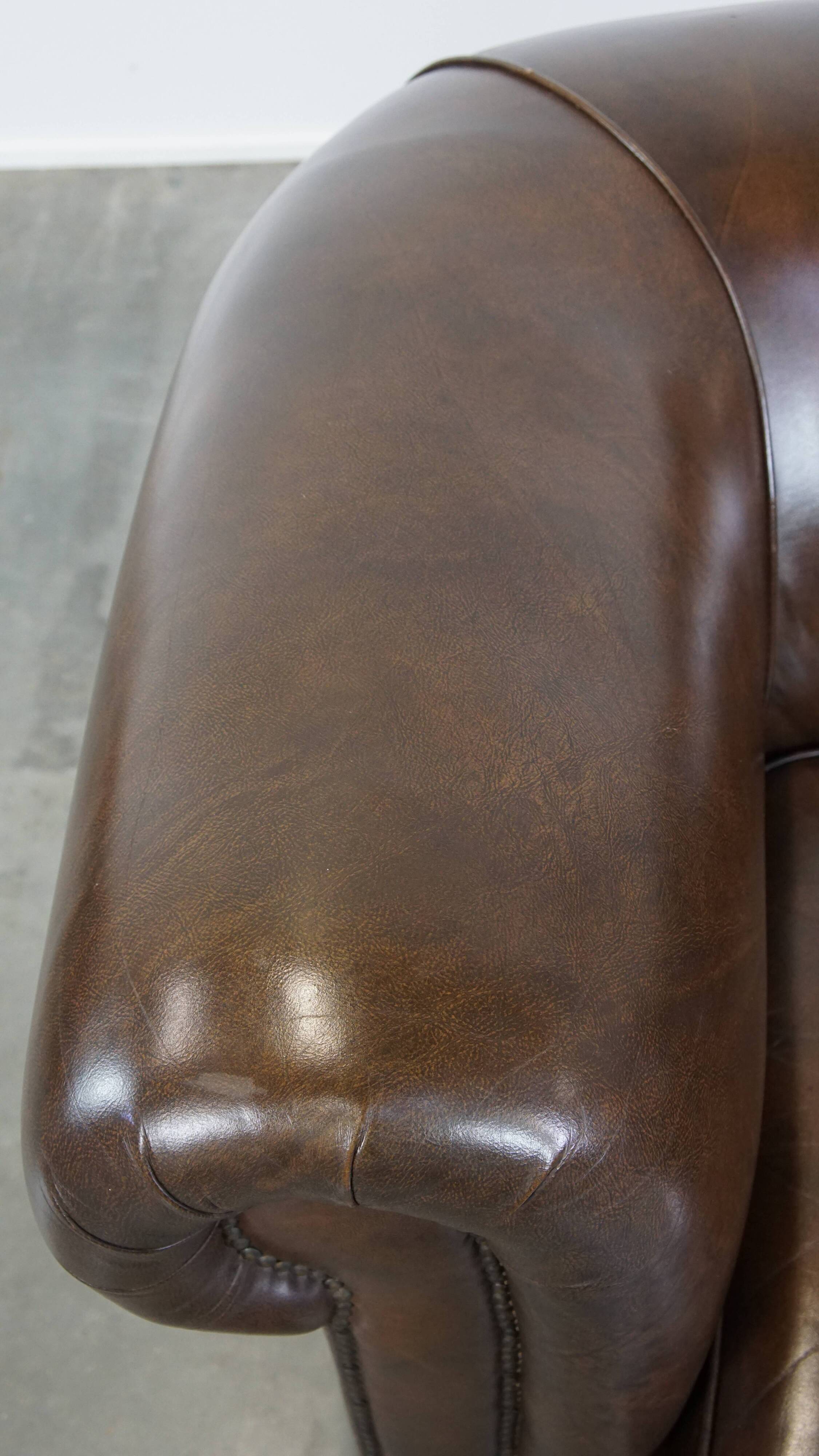 Large, Dark Cowhide Leather Chesterfield Armchair