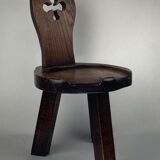 Sculptural oak brutalist chunky tripod stool, ca 1960s