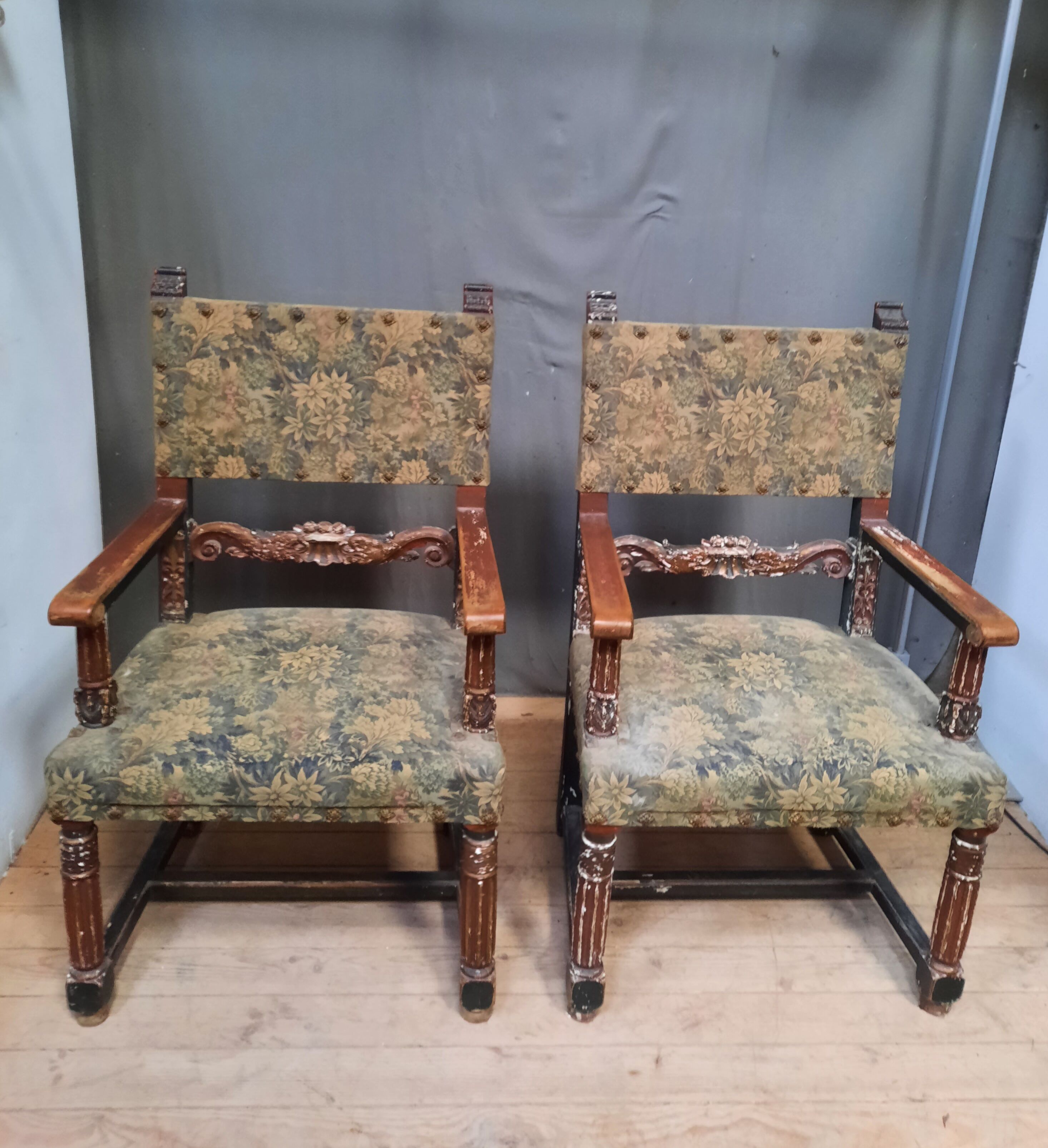 Pair of Louis XIII style armchairs