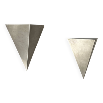 Paire d'appliques vintage, métal brossé et verre sablé, France, 1970