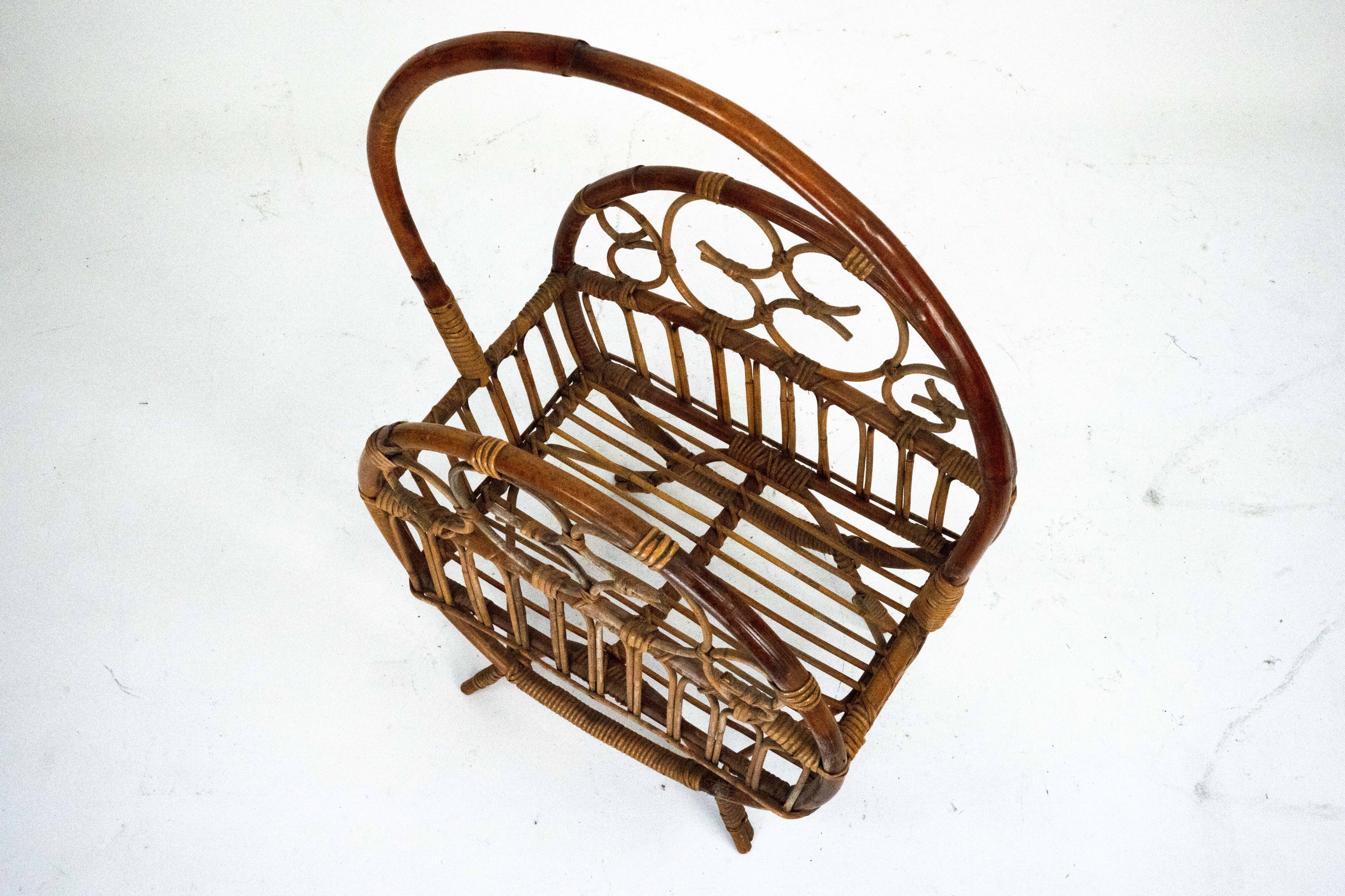 Italian Bamboo & Rattan Magazine Rack, 1950s