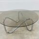 Round coffee table 70s chrome and smoked glass space age extra