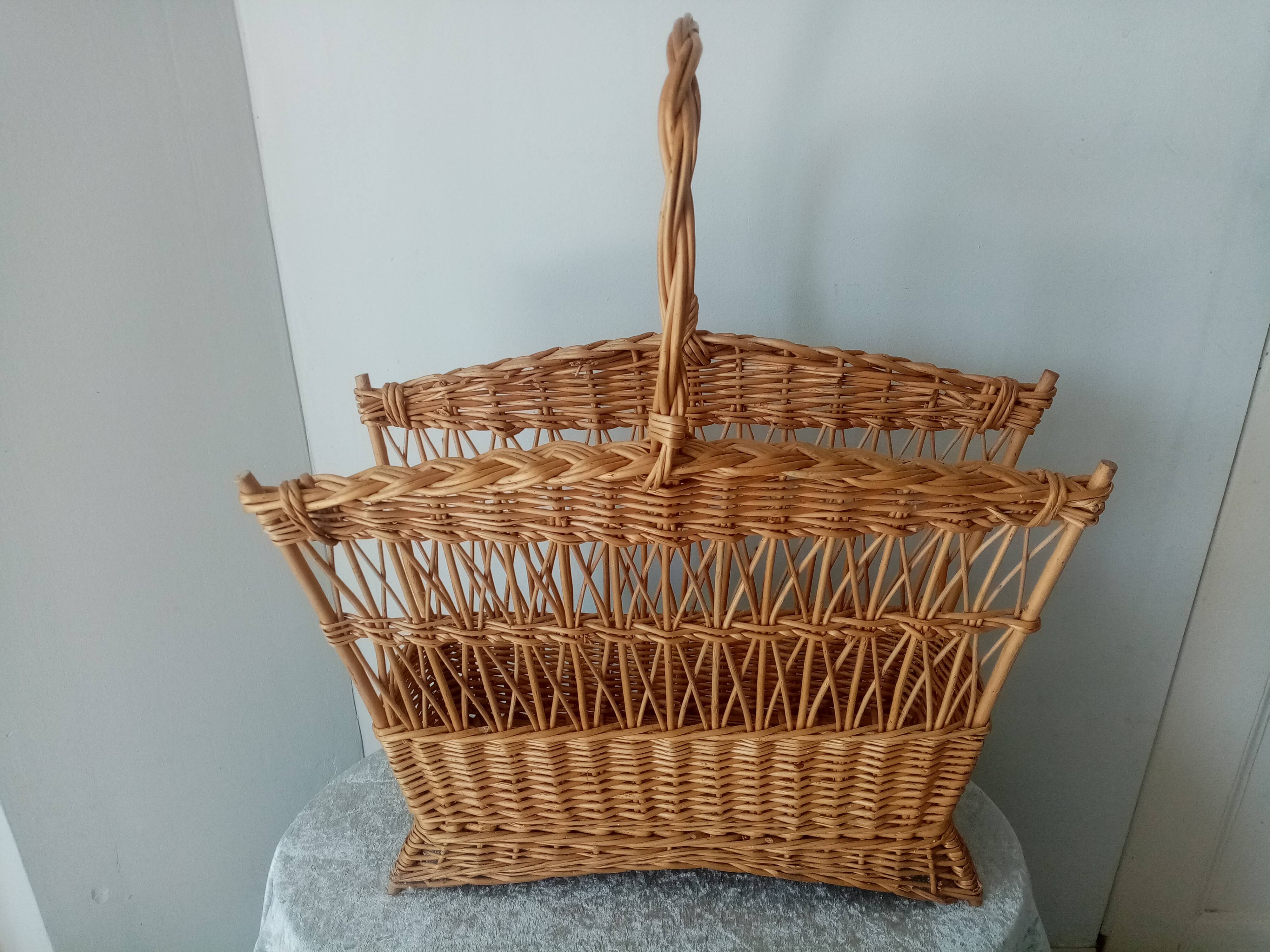 Old woven rattan magazine rack from the 1950s-60s