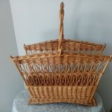 Old woven rattan magazine rack from the 1950s-60s
