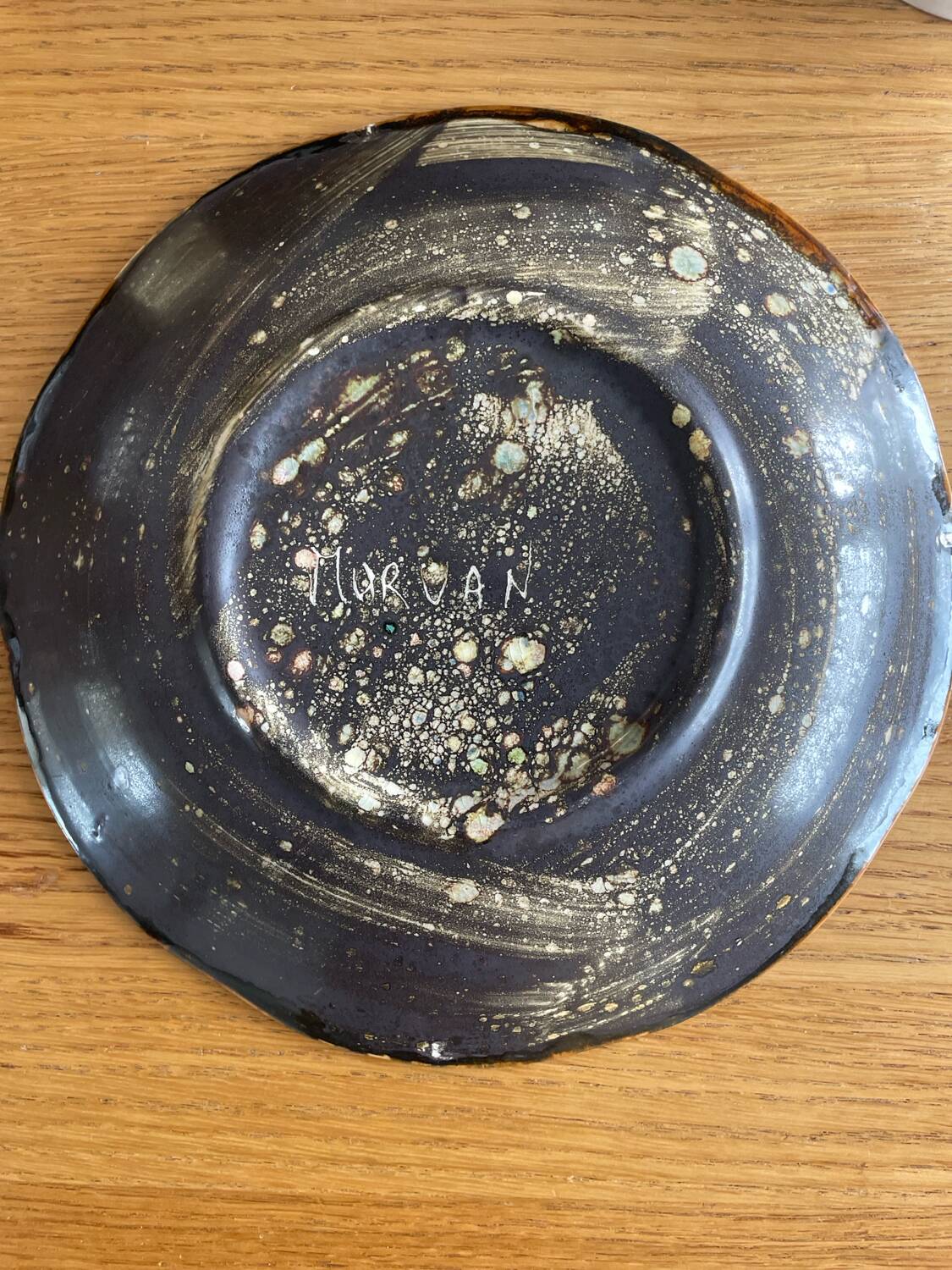 Set of 6 Morvan-signed glazed stoneware dinner plates – ceramics