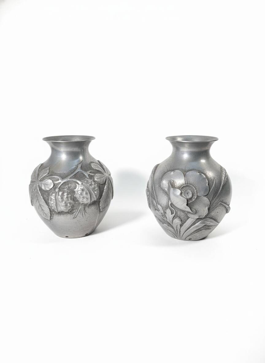 Pair of Art Deco vases in aluminium Signed