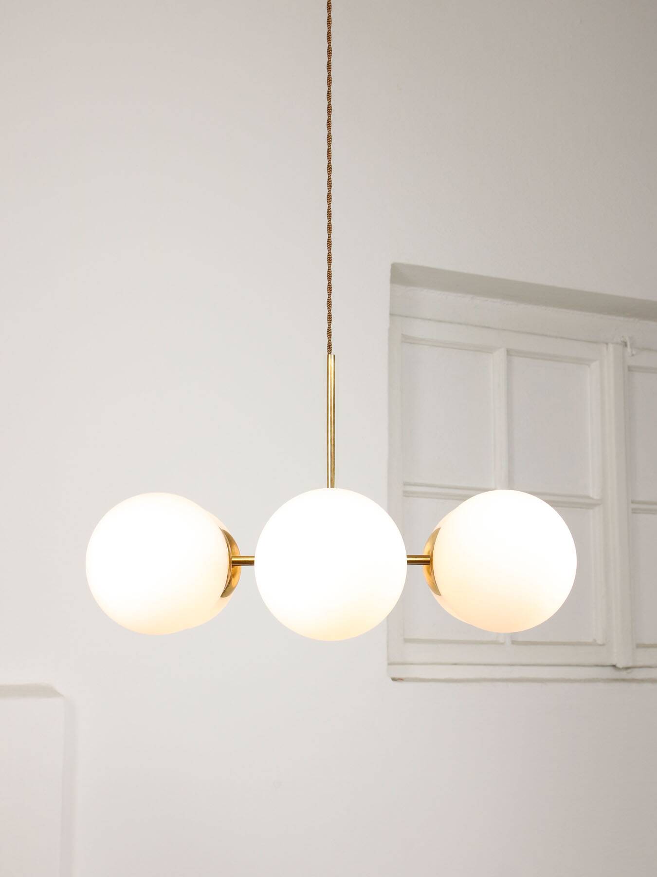 Mid-Century Modern Italian 6-Arm Sputnik Chandelier with Opaline Shades, 19