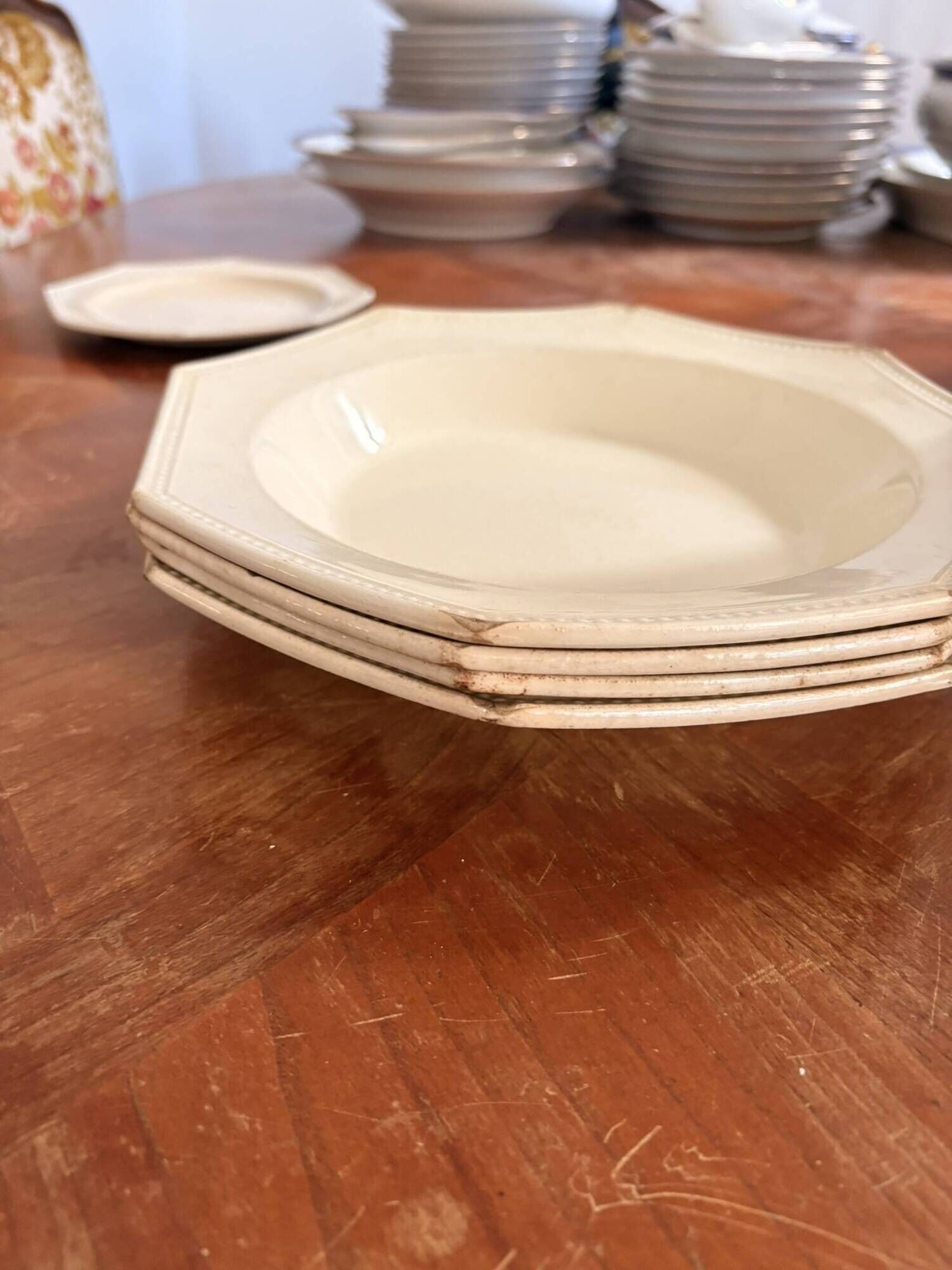 Old Lot Faience Plate Creil Montereau 19th Century Ivory Pearl Decor