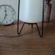Tripod lamp in metal and white plastic, mid-century space age.