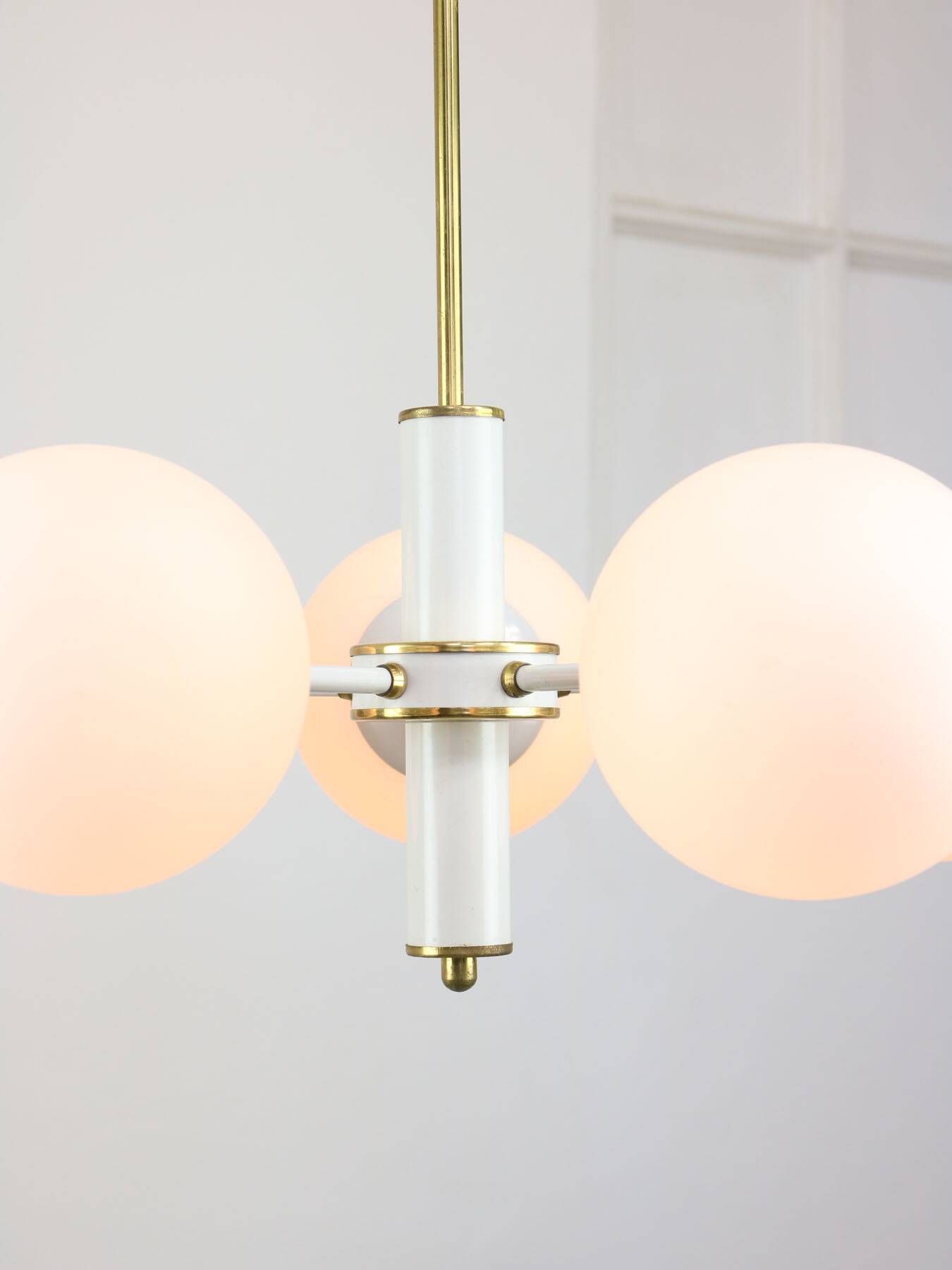Vintage Italian Brass and Opaline Sputnik Chandelier, 1970s