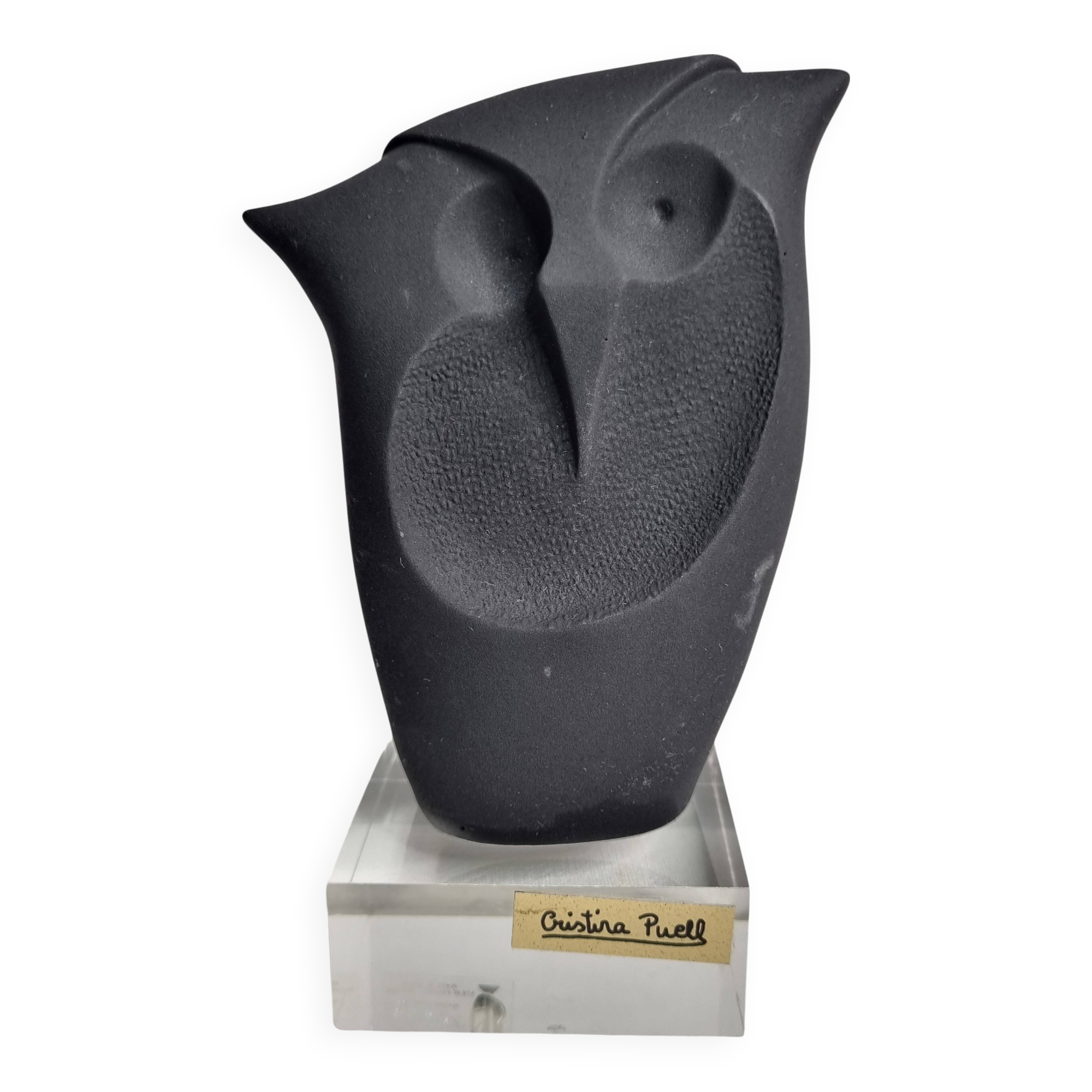 Modern owl sculpture by Cristina Puell, 16 cm