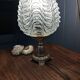 Golden metal foot lamp, twisted glass, vintage