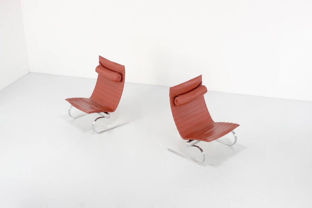 PK20 leather armchairs by Poul Kjaerhom for Fritz Hansen, Denmark 1968.
