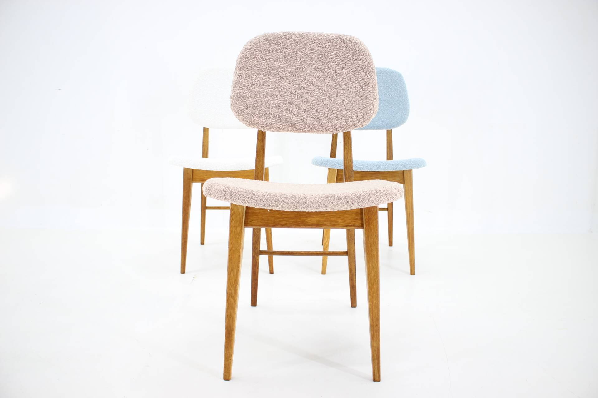 1960s Set of Three Oak Dining Chairs in Boucle, Czechoslovakia